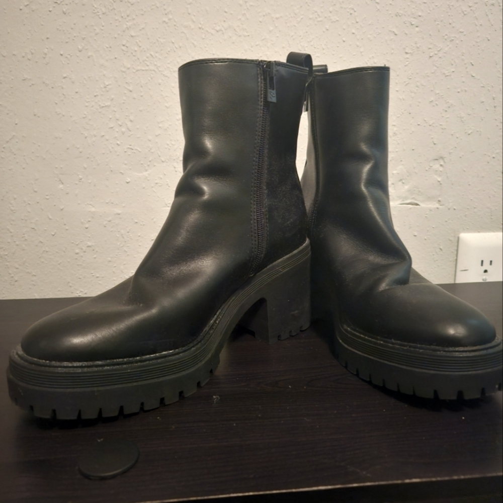 Black faux leather above ankle boots